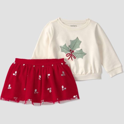Carter's Just One You® Baby Girls' Christmas Mistletoe Sweatshirt and Tutu Set - Ivory/Red 24M