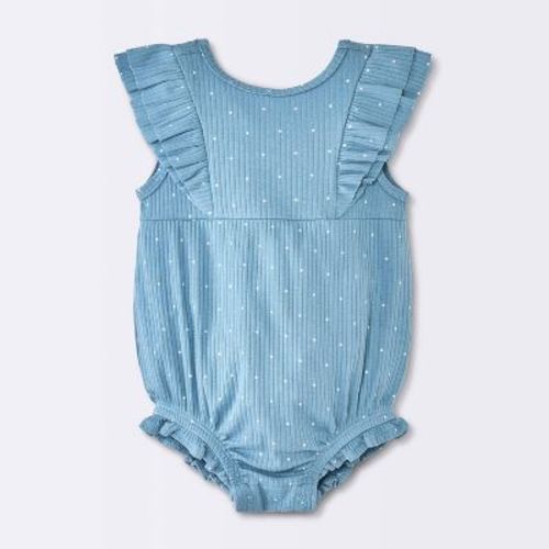 Baby Girls' Polka Dot Ruffle Tank Romper - Cloud Island™ Steel Blue 0-3M