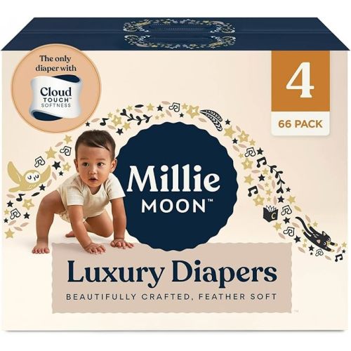 Millie Moon Luxury Diapers – Ultra Soft Cloud Touch Disposable Diapers with 12 Hour Absorbency & Wetness Indicator (4-66ct)