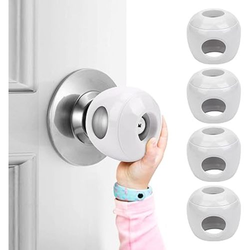 Baby Safety Door Knob Covers 4 Pack Baby Safety Door Handle Protector Child Proof Door Knobs Door Safety for Kids Universal Fit Easy Grip Lockable Design One Hand Operation for Parents No Tools Needed