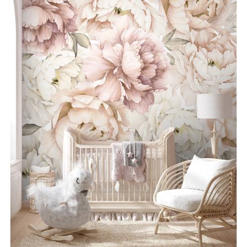 Pastel Peony Wallpaper Peel and Stick | Watercolor Soft Floral Wall Mural | Peonies Blossom Wallpaper