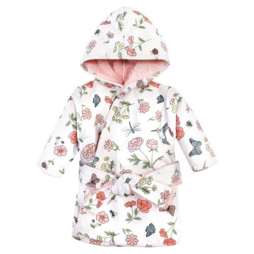 Hudson Baby Infant Girl Mink with Faux Fur Lining Pool and Beach Robe Cover-ups, Hummingbird Garden, 0-6 Months