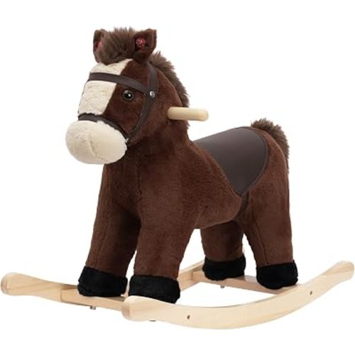 Rock My Baby Rocking Horse, Dark Brown Horse Rocker for Toddlers 18M+, Plush Ride on Horse Toy with Realistic Sound,Soft Stuffed Filling, CPC Certified
