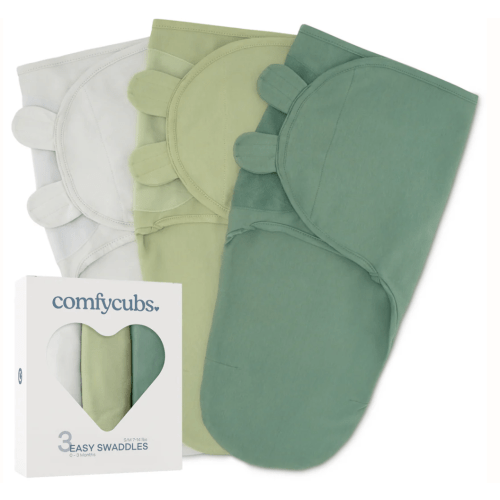 Easy Swaddle Blankets in Stone, Sage, Azul, Pack of 3 – Comfy Cubs
