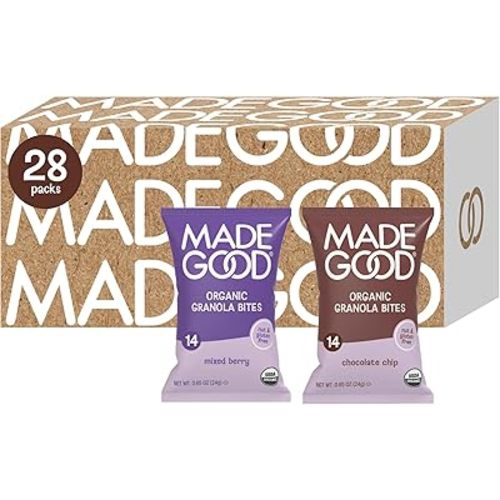 MadeGood Granola Bites Chocolate Chip & Mixed Berry Variety Pack (28 Count) Gluten Free and Organic Snacks