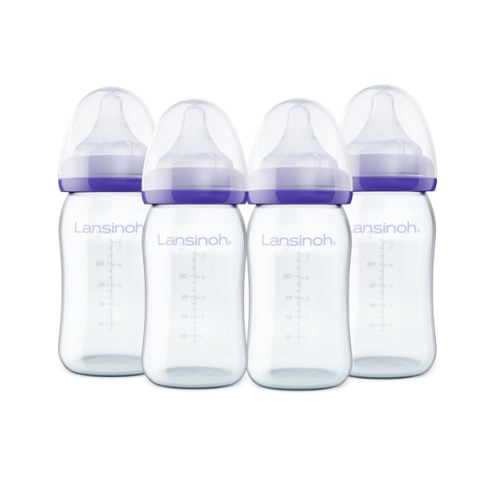 Lansinoh Anti-Colic Glass Baby Bottles, 5 Ounces, 4 Count Bottles for Feeding, Baby Essentials, Includes 4 Slow Flow Nipples, Size S