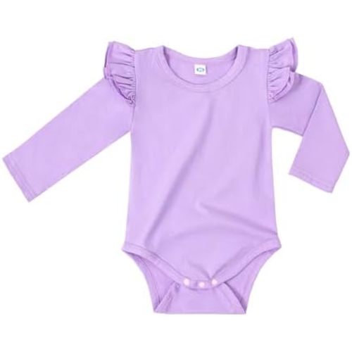 LYSMuch Baby Girls Ruffle Long Sleeve Bodysuit Infant Solid Color Top Jumpsuit Clothes