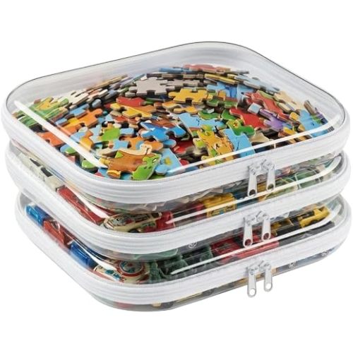 3 Pcs Large Clear Hard Shell Zipper Case, 1.3mm Heavy Duty Plastic File Box