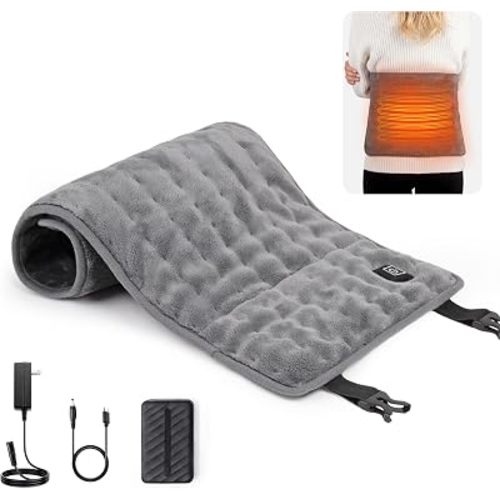Heating Pad 12x24 Portable Cordless Heating Pad for Back Neck Shoulders,Electric Heating Pad with 10000mAh Battery with 3 Heat Settings & 2 Hours Auto-Off, Birthday Gifts for Women Men