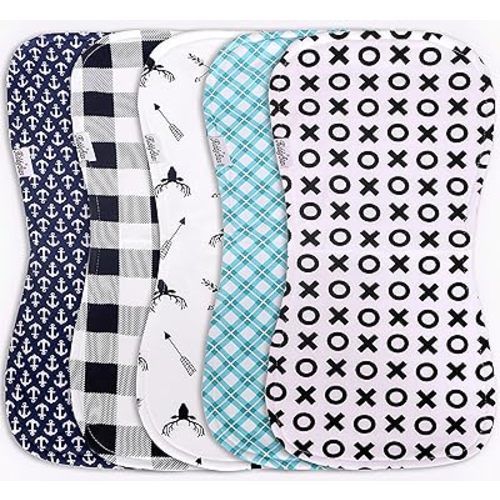 Premium Quality Organic Cotton 5 Pack Baby Burp Cloths – 3 Layer, Large, Ultra Soft & Absorbent Burping Rags for Newborn Babies