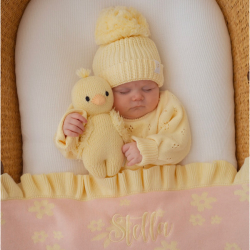 Frill Knit Blanket | Daisy Floral Lemon – Little and Fern