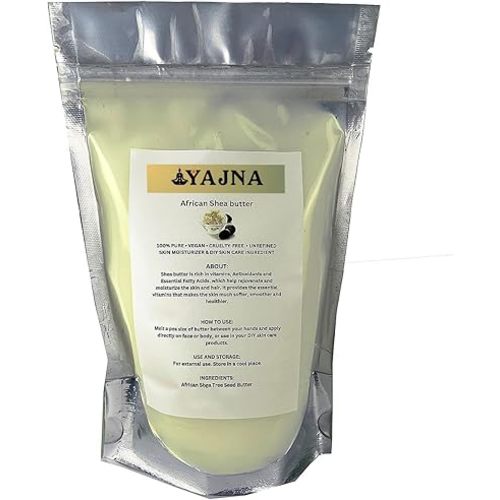 Yajna Organic Raw African Shea Butter 100% Pure,Natural & Unrefined| Skin Moisturizer For Face, Body & Hair| 8 OZ/230 GM Ivory/White Grade A | DIY Creams, Balms, Lotions, Soaps| Moisturizes Dry Skin