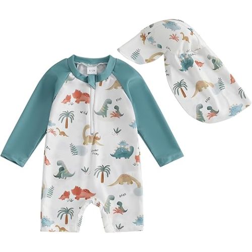 Hnyenmcko Baby/Toddler Boy Rash Guard Swimsuit Long Sleeve One Piece Zipper Swimwear Sunsuit Infant Bathing Suit Beachwear