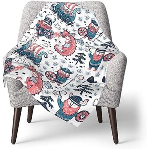 Fleece Baby Blanket Cartoon Vikings Dragon Smooth and Soft Receiving Blanket Unisex for Stroller, Crib, Newborns, Carseat 30x40 in