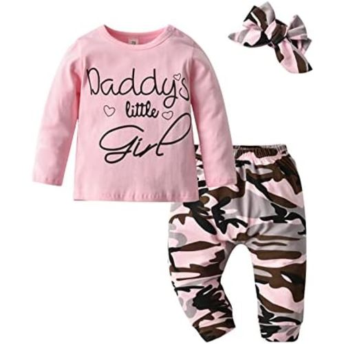 Derouetkia Baby Girls 3Pcs Outfit Set Letters T-Shirt Tops Pants with Headband