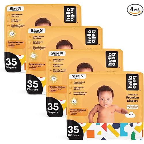 Hello Bello Premium Baby Diapers Size Newborn I 140 Count of Disposeable, Extra-Absorbent, Hypoallergenic, and Eco-Friendly Baby Diapers with Snug and Comfort Fit I Building Blocks