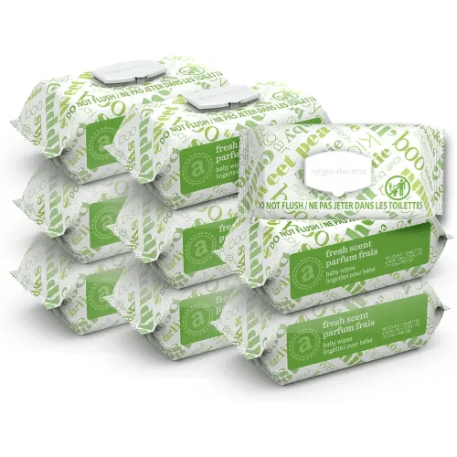 Amazon Elements Baby Wipes, Fresh, Flip-Top Packs, 810 Count, 9 Packs of 90 Counts