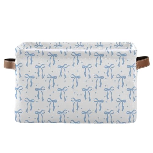 ALAZA Ribbon Bow Polka Dot Blue Foldable Storage Box Storage Basket Organizer Bins with Handles for Shelf Closet Living Room Bedroom Home Office 1 Pack