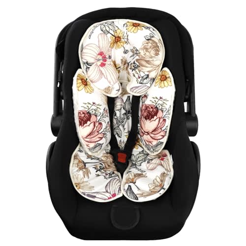 HNHUAMING Floral Baby Car Seat Head and Body Support,2-in-1 Reversible CarSeat Insert,Soft Cushion for Stroller, Swing, Bouncer, Vintage Flowers