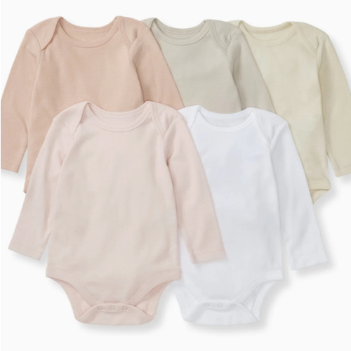 Solid Organic Cotton Long Sleeve Baby Bodysuits 5 Pack - Pink Sand