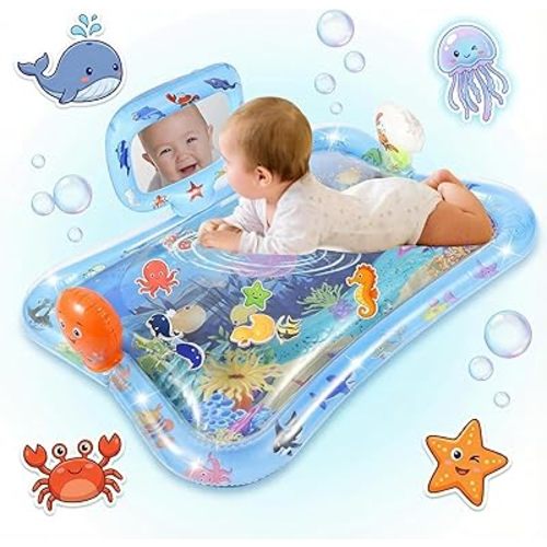Inflatable Tummy Time Water Mat with Mirror – Portable Baby Play Mat for 0–12 Month Infants, Strengthen Muscles & Promote Sensory Development, Gift for Boys & Girls