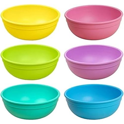 Re-Play Made in USA 20 Oz. Reusable Plastic Bowls, Pack of 6 - Dishwasher and Microwave Safe Bowls for Snacks, Cereals, and Everyday Dining - Durable Toddler Bowl Set 4.75" x 4.75" x 2" - Sorbet