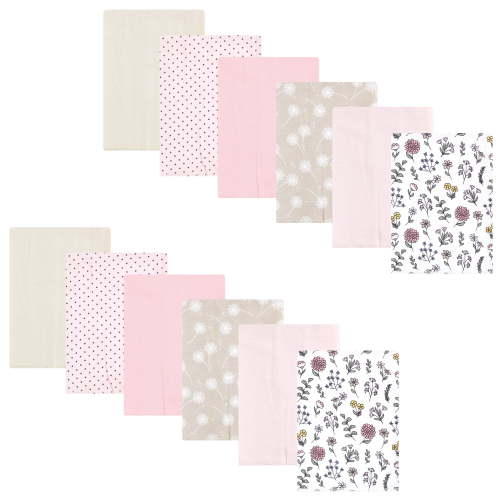 Hudson Baby Infant Girl Flannel Burp Cloth 12pk, Dandelion Wish, One Size