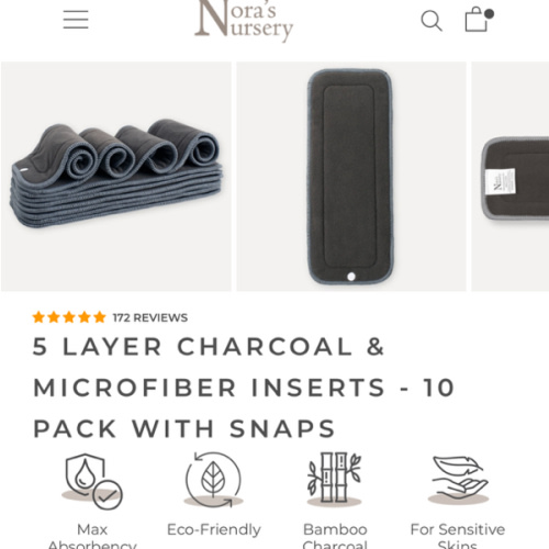 5 Layer Charcoal & Microfiber Inserts - 10 Pack with Snaps