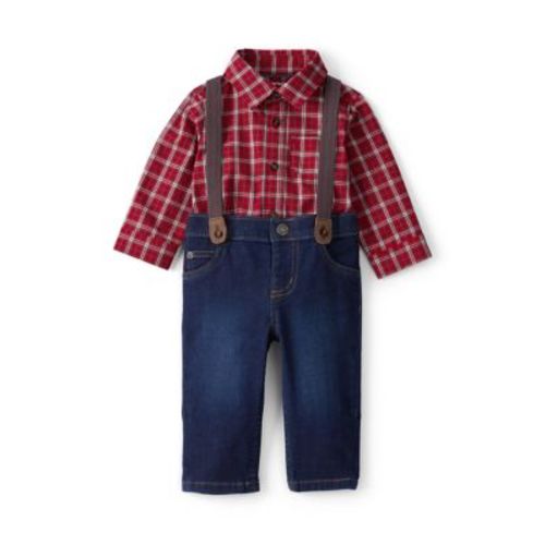 Baby Boys Plaid Shirt and Suspenders Pants Set