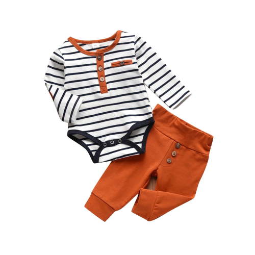 Darzheoy Baby Boys And Girls Outfits Round Neck Stripped Rompers And Elastic Waist Pants Versatile Fall Winter 2 Piece Printed Solid Color Graphic Loose Sets ,Size 0 Month-9 Months