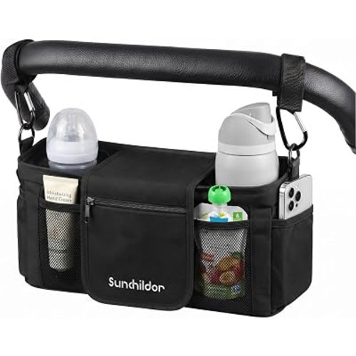 Stroller Organizer Caddy, Deep Cup Holders & Instant Wipe Access