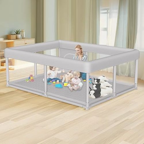 Hiaksedt Baby Playpen with Mat 65 x 50 Inch, PlayPen for Babies and Toddlers, Sturdy Safety Play Yard for Indoor & Outdoor with Zipper Gates