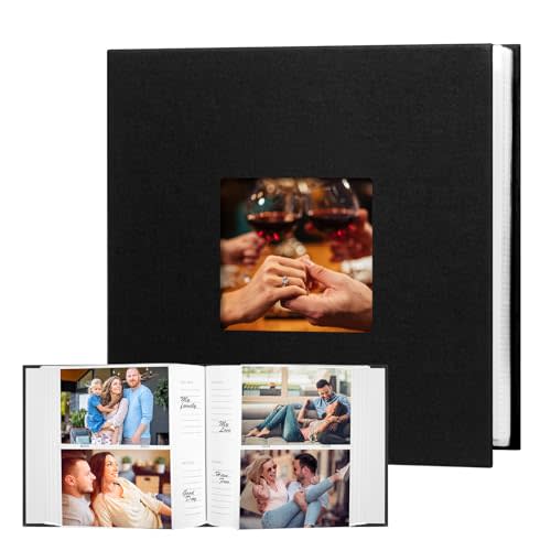 Photo Album 4x6 240 Photos with Writing Space Leather Cover with Front Window Picture Album, 240 Photos 4x6 Photo Album Book for Wedding Kids Travel Family Baby Pictures (Black)