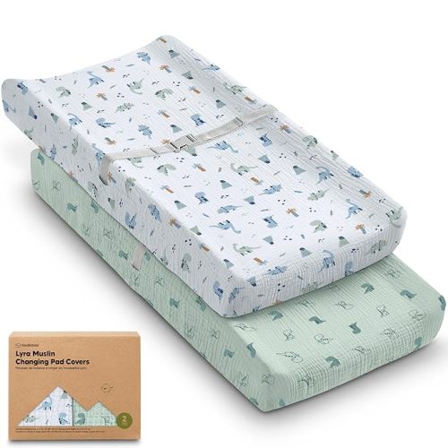 2pk Muslin Diaper Changing Pad Covers Boy, Girl,Soft Breathable(Dino Park)