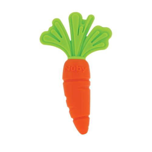 Nuby Silicone Carrot Teether, Soft Flexible Baby Teething Toy, Gums Massage