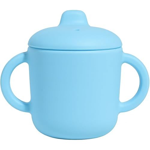 Catii 6 Months+ Sippy Cups with Handles, Small Silicone Sippy Cups Leak Proof 5oz,No Spill Sippy cups for Toddlers (Powder Blue)