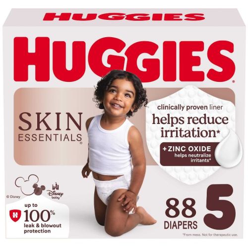 Huggies Skin Essentials Luxury Diapers - Size 5 - 88ct: Hypoallergenic, Latex-Free, Leak Guards, Tear Away Sides, 27+ lbs