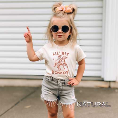 Kids Cowgirl Western Outfit Lil' Bit Rowdy Rodeo Theme Birthday Girl Shirt Wild West Party Shirt Baby Toddler Youth Country Western Clothing