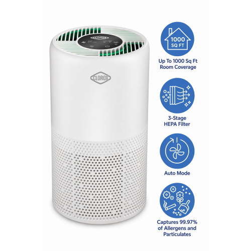 Clorox Turbo+ Air Purifiers for Allergies and Asthma, HEPA Air Purifier for Medium Rooms, Auto Mode, Air Cleaner up to 1,000 Sq Ft