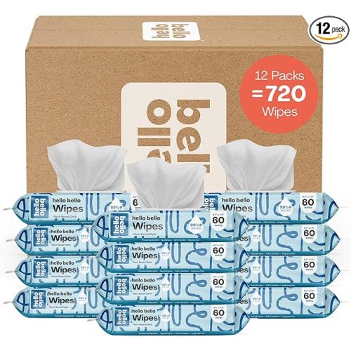 Hello Bello Extra Gentle Unscented Baby Wipes, Plant Based, Made with 99% Water and Aloe for Babies and Kids, 720 Count