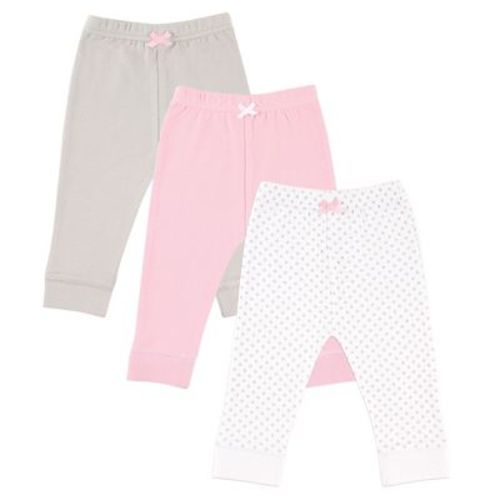Luvable Friends Baby and Toddler Girl Cotton Pants 3pk, Gray Dot