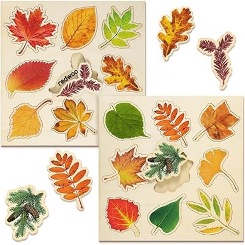Kathfly 2 Pieces Leaf Wooden Jigsaw Puzzles Leaf Puzzle Montessori Toy Montessori Puzzle Early Educational Learning Puzzle for Birthday Gift Early Education School (Fresh)