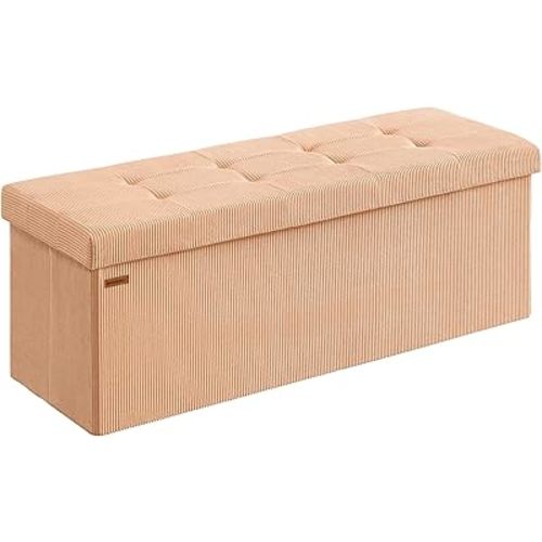 SONGMICS MAZIE Collection - Storage Ottoman Bench, Foldable Foot Rest, 15 x 43 x 15 Inches, End of Bed Bench, Storage Chest, Load 660 lb, Living Room, Bedroom, Entryway, Apricot ULSF604O01