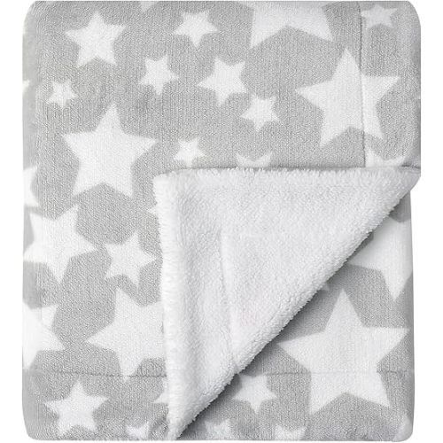 CREVENT 30"X40" Cozy Soft Warm Two Layers Sherpa Baby Blanket for Girls Boys, Newborn Essentials for Infant, Baby Shower Receiving Gift - Star Grey 75X100cm