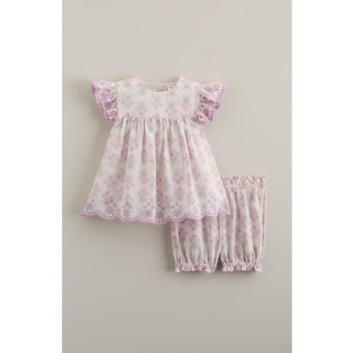 Scalloped Floral Print Cotton Top & Bloomers