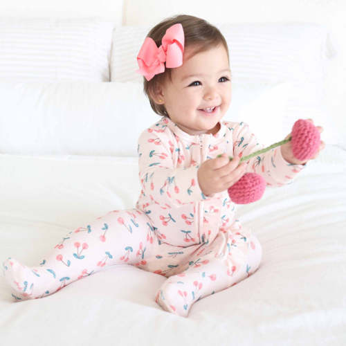 Cherry On Top Bamboo Waffle Ruffle Zipper Footie