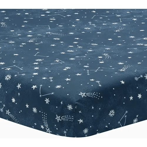 Lambs & Ivy Sky Rocket Blue Stars/Galaxy/Space 100% Cotton Fitted Crib Sheet