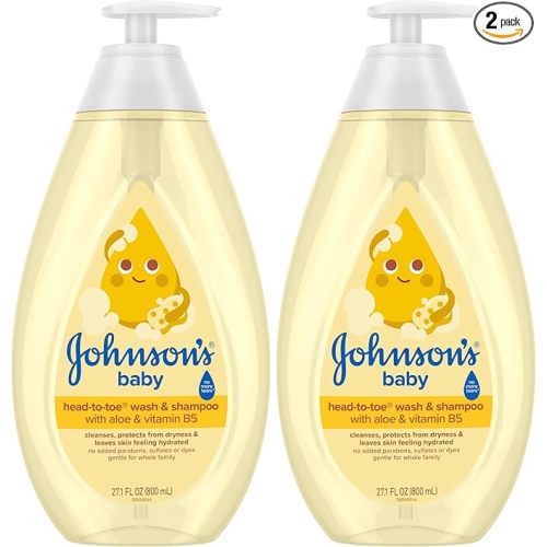 Johnson's Head-to-Toe Gentle Tear-Free Baby & Newborn Wash & Shampoo, Sulfate-, Paraben- Phthalate- & Dye-Free, Hypoallergenic Wash for Sensitive Skin & Hair, 27.1 fl. Oz (Pack of 2)