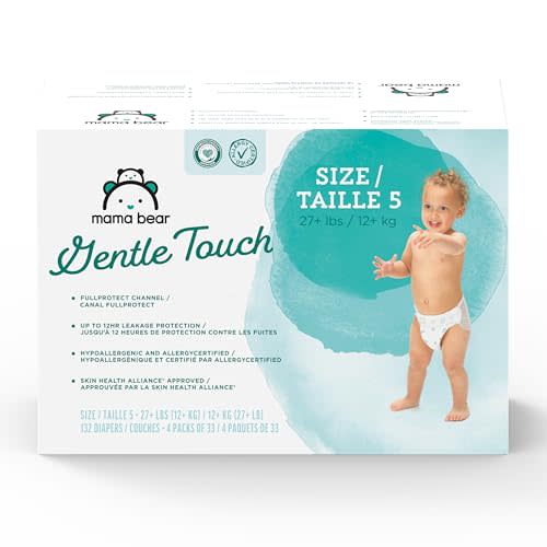 Amazon Brand - Mama Bear Gentle Touch Diapers, Size 5, 132 Count (4 packs of 33)