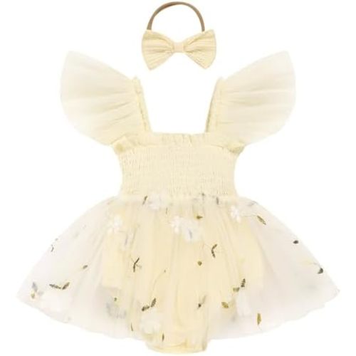 TITKKOP Baby Girl Tulle Romper|Newborn Summer Bodysuit|First Birthday Photo Shoot|Cake Smash Outfit for Infants 0-18M